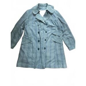 Women's Blue Plaid Double-Breasted Trench Coat